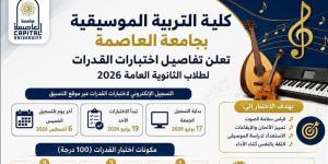 كل ما تريد معرفته عن اختبارات القدرات لطلاب الثانوية العامة 2026 بكلية التربية الموسيقية بجامعة العاصمة - المدينة برس