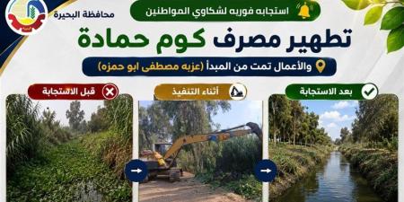 استجابة لشكاوى المواطنين، تطهير مصرف كوم حمادة بالبحيرة - المدينة برس