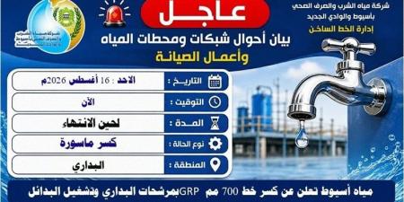 انقطاع المياه بالبداري في أسيوط بسبب كسر خط رئيسي - المدينة برس