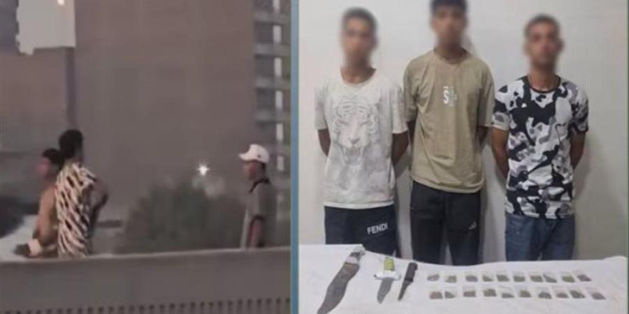 عصابة ترويج المخدرات فضحها فيديو، ضبط 3 أشخاص بأسلحة بيضاء أعلى الدائري بالخصوص - المدينة برس